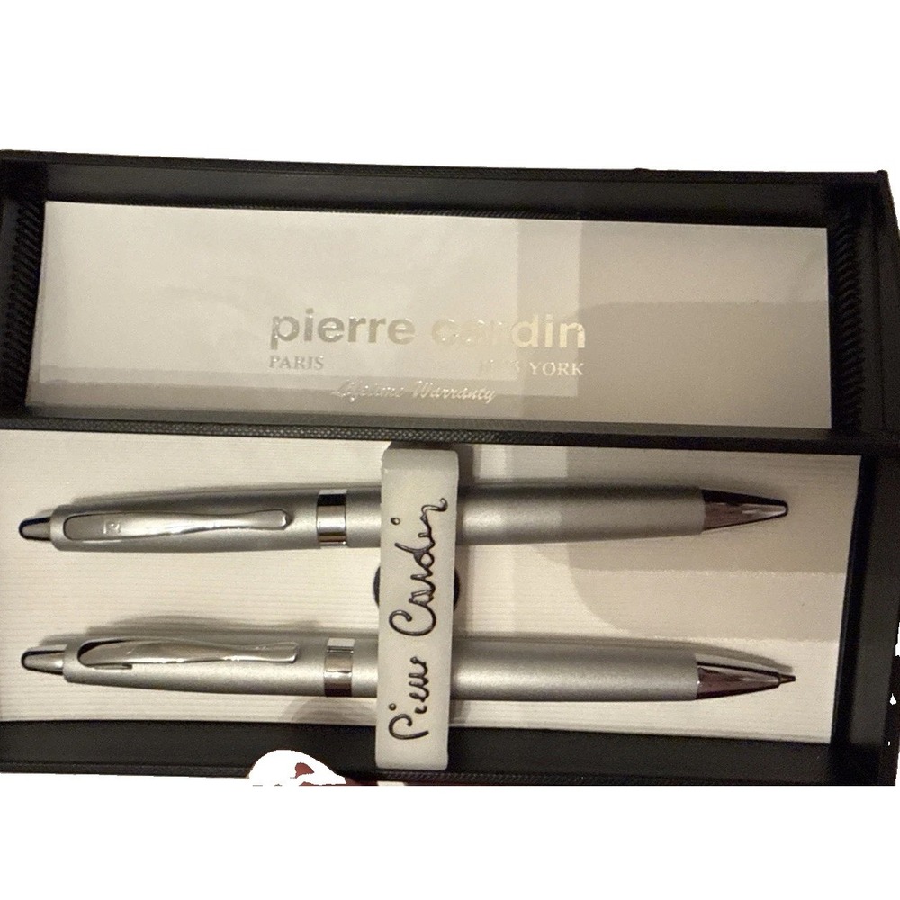 Pierre Cardin Vintage Slim Pen and Mechanical Pencil Boxed Set Chrome Silver